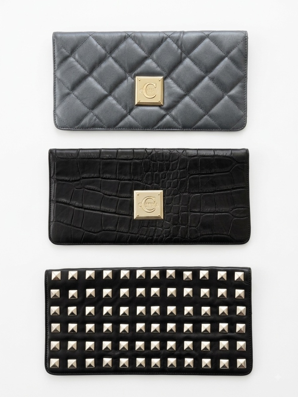 Black Leather Studded & Croc-Embossed - Set of 3 facings ONLY no bag.